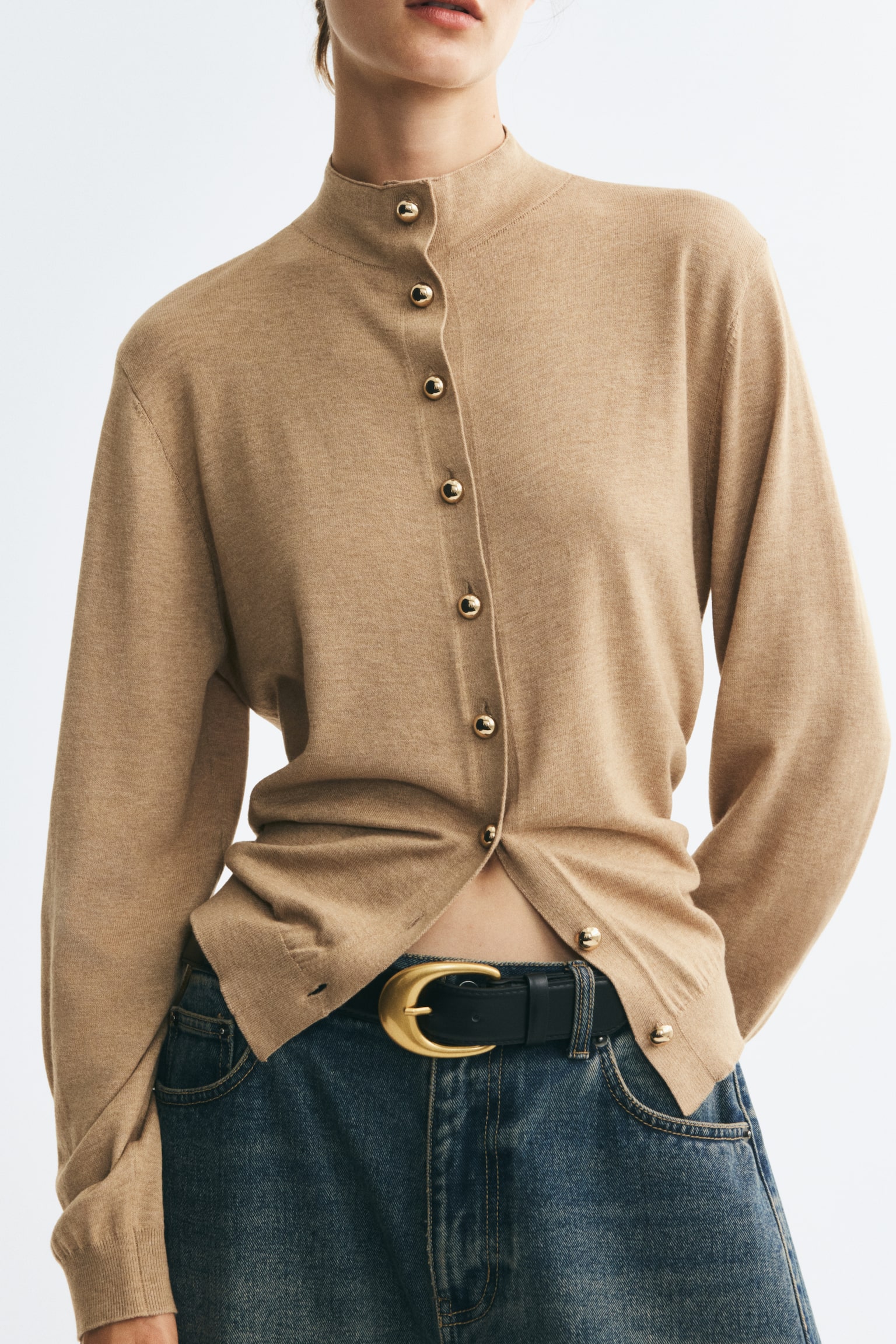 Женский кардиган H&M Mock Turtleneck, цвет: Бежевый меланжевый — фото 4