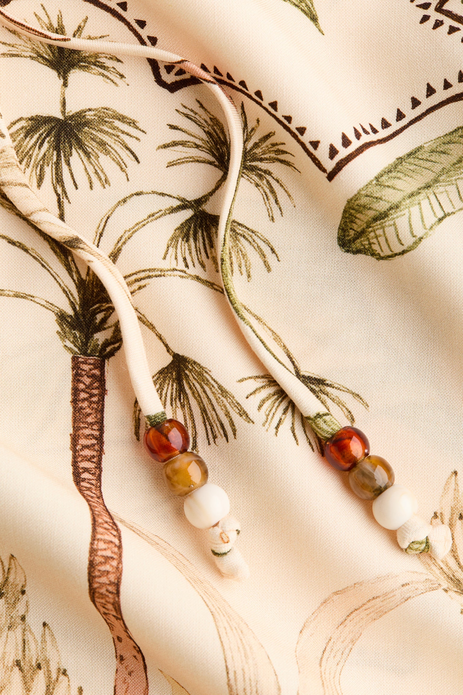 Tie-front viscose shirt - Pale yellow/Plants/Khaki green - 3