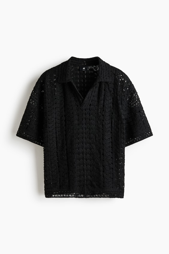 Мужские рубашки H&M Relaxed-Fit Crochet-Look Polo Shirt