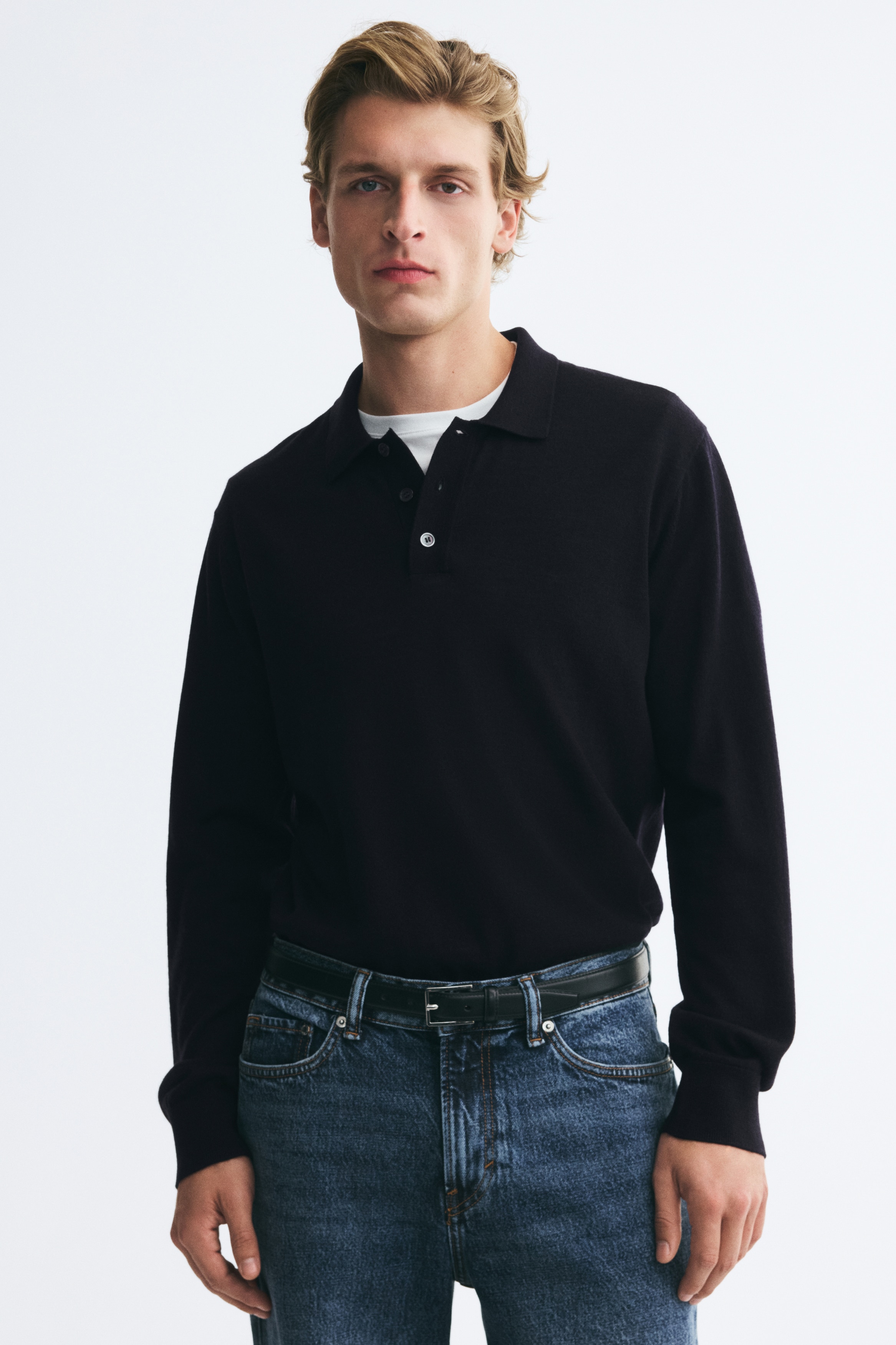 Regular Fit Merinógyapjú pólóingModell