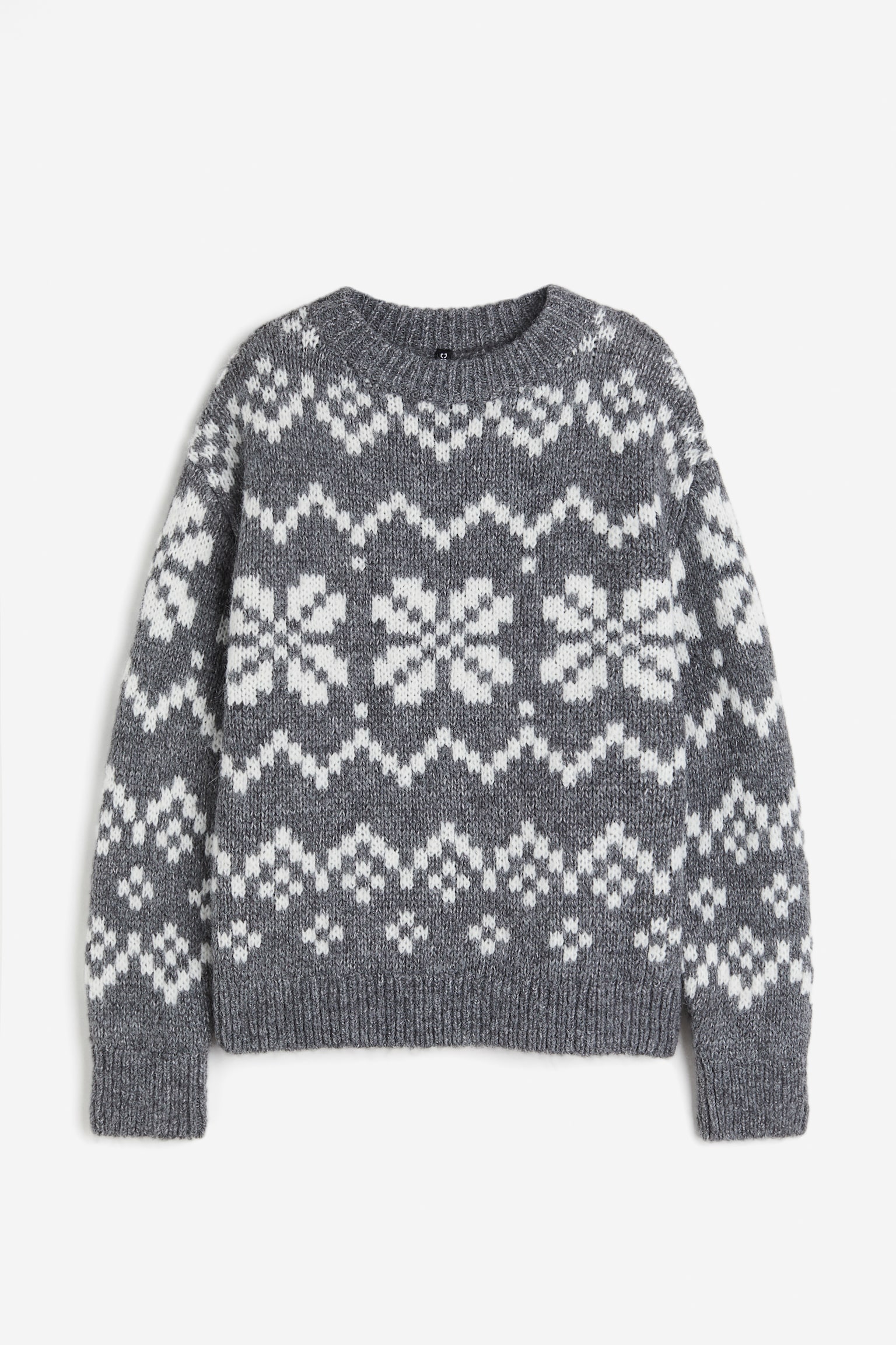 Oversized Jacquard Knit Sweater - Dark grey marle/Pattern/White/Rabbits - 1