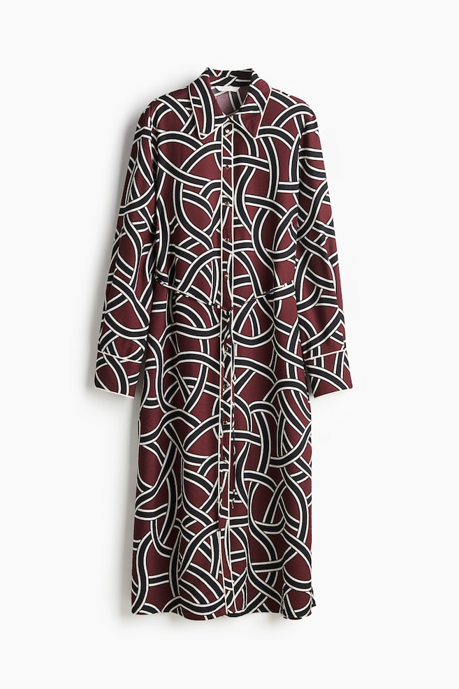 Vestido estampado con cinturón de anudar - Rojo oscuro/Estampado/Beige/Estampado - 1