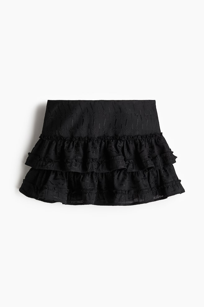 Embroidered tiered skirt - Black - 1