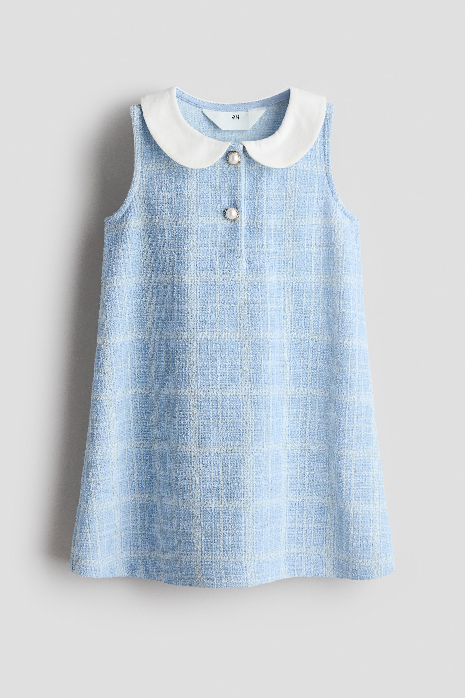 Aラインワンピース - ライトブルー／チェック