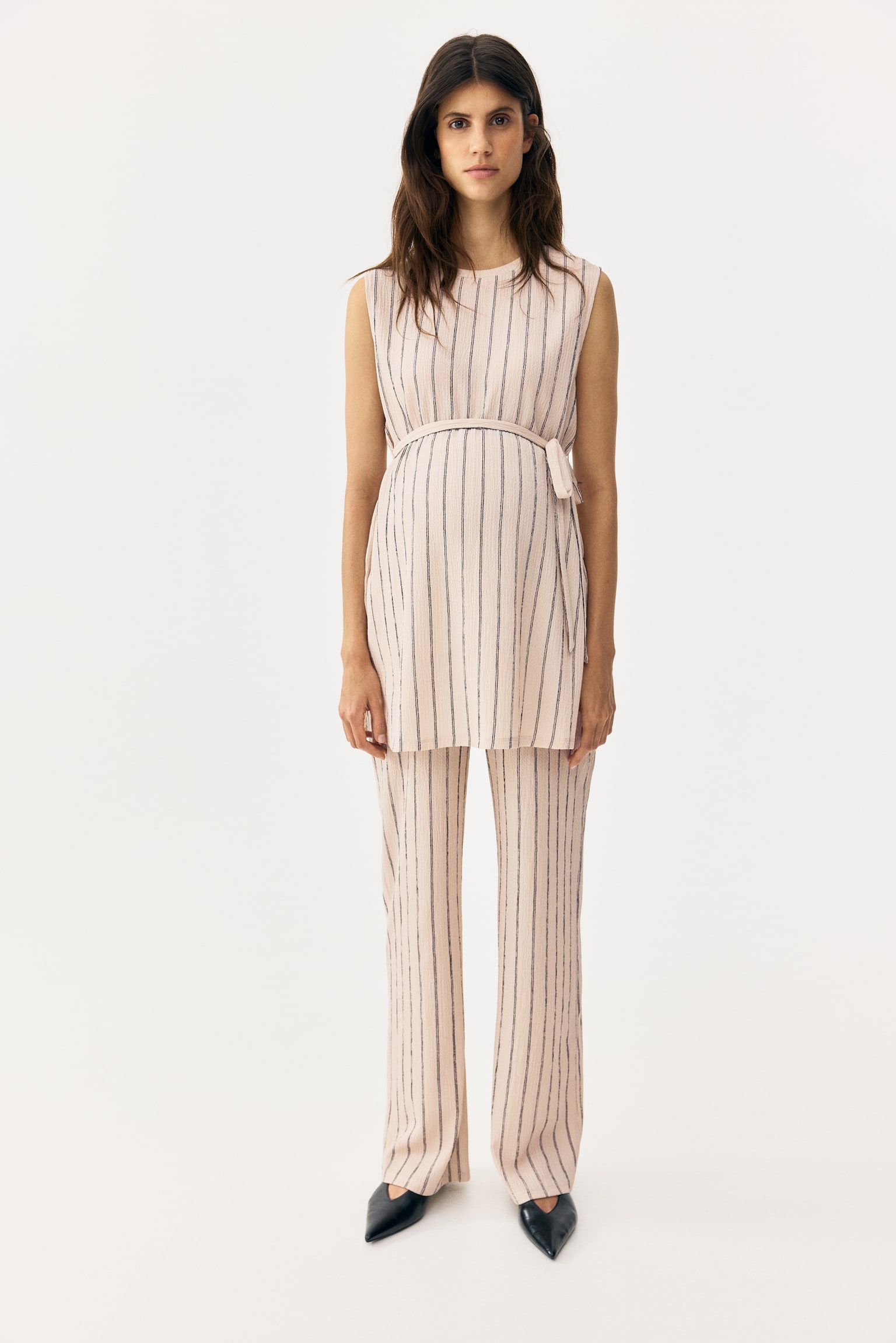 MAMA סט 2 חלקים מג'רזי עם טקסטורה - בז'/פסים/כחול נייבי - 1