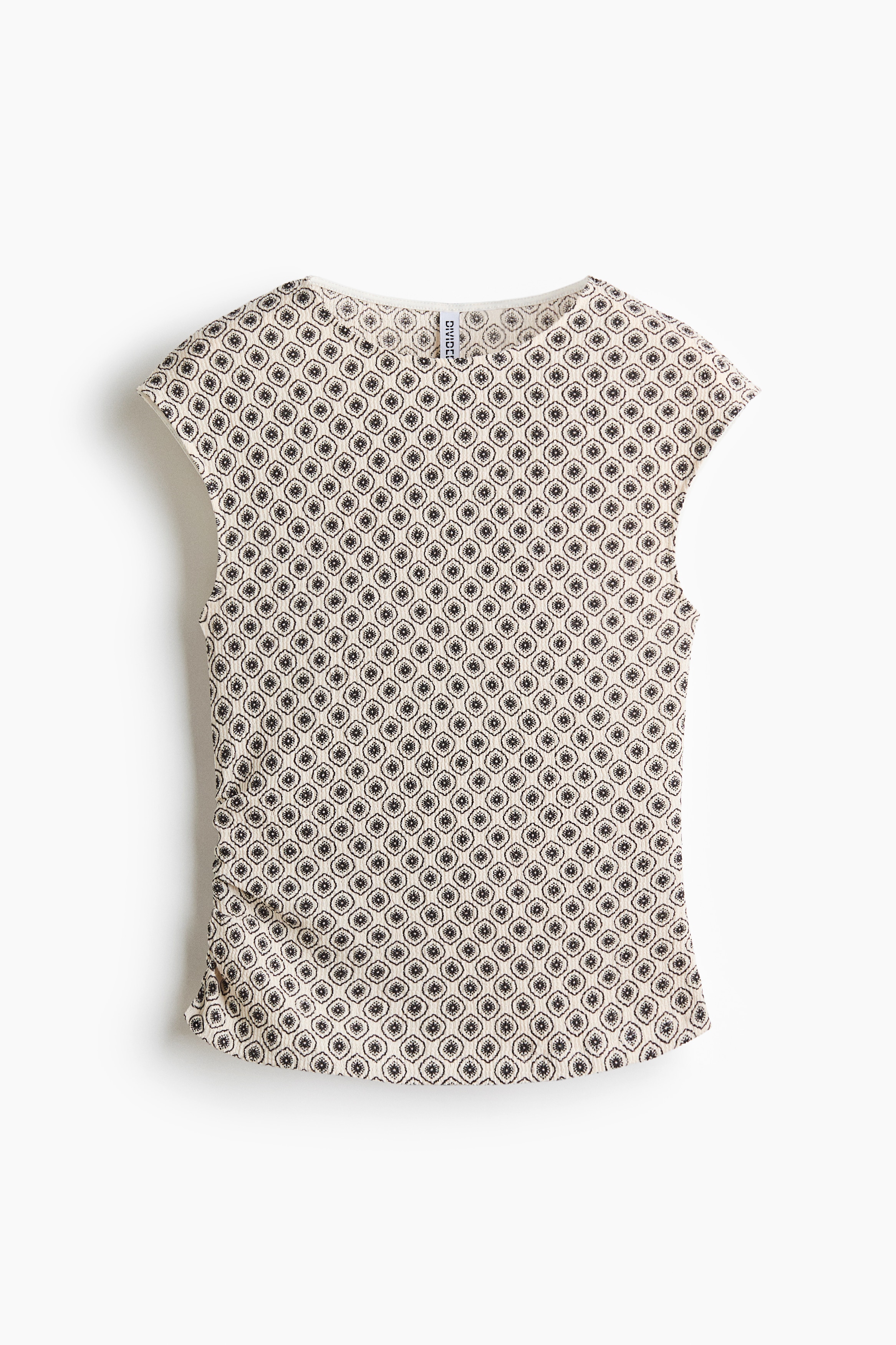 Textured jersey top - Light beige/Patterned/Rust red/Black