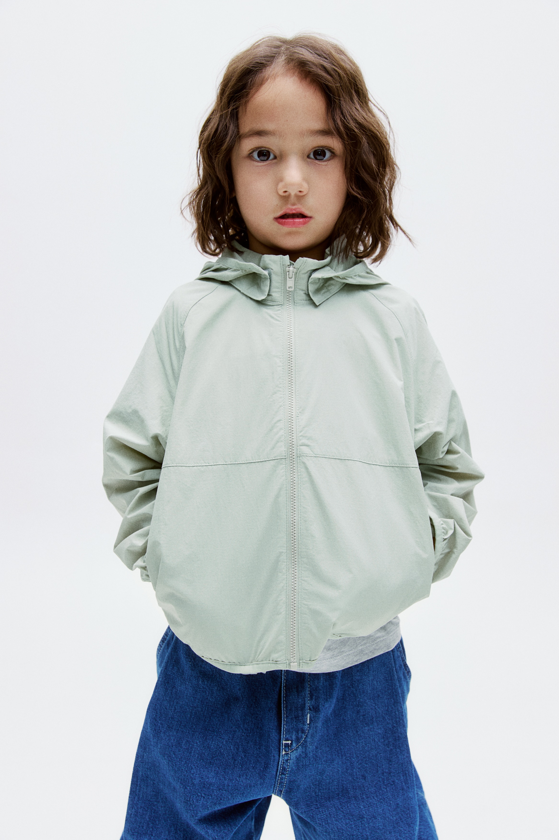 フーデッドウインドブレーカー - ライトグリーン - Kids | H&M JP