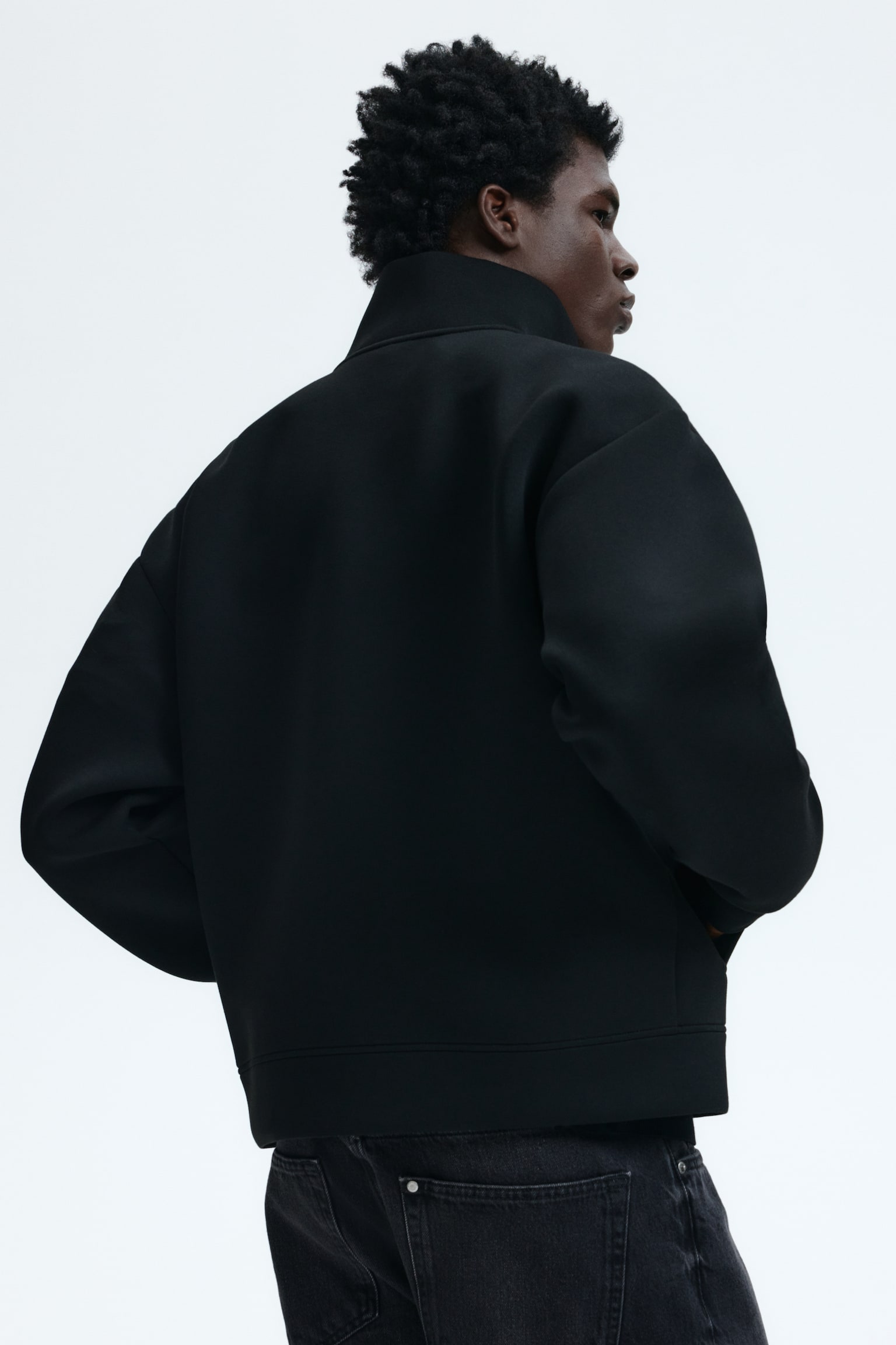 Loose-Fit Track Jacket - Black/Gray melange - 3