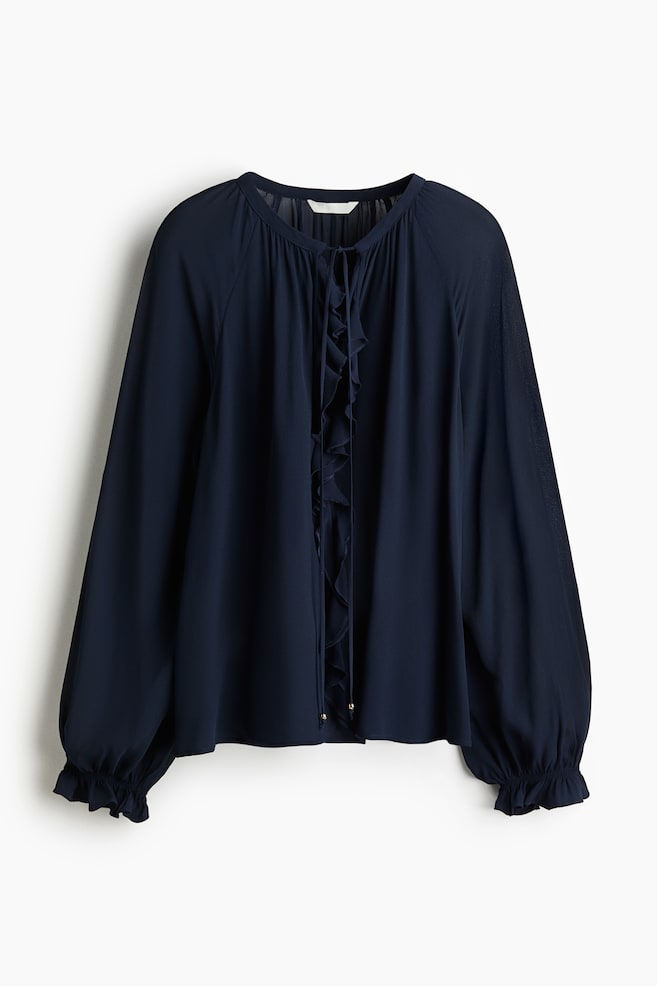 Blouse en mousseline - Bleu marine/Orange - 1