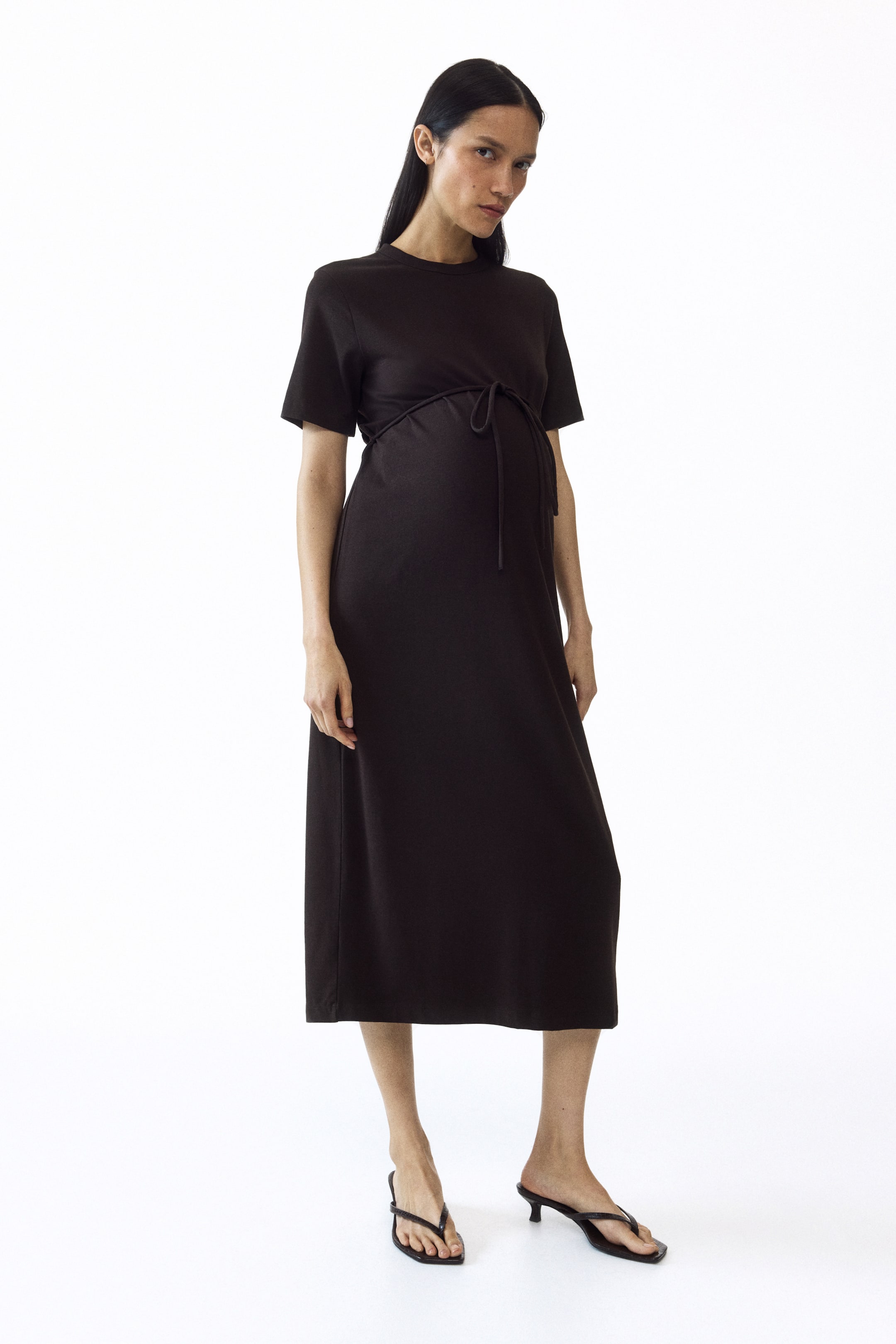 View larger image: MAMA Tie-detail T-shirt dress - Dark brown - Ladies | H&M 1