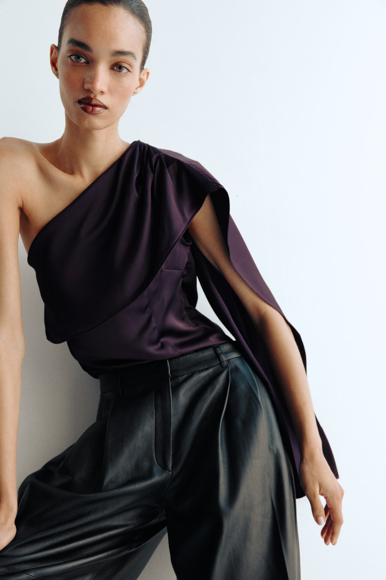 Top de satén con fular decorativo - Morado - MUJER | H&M ES
