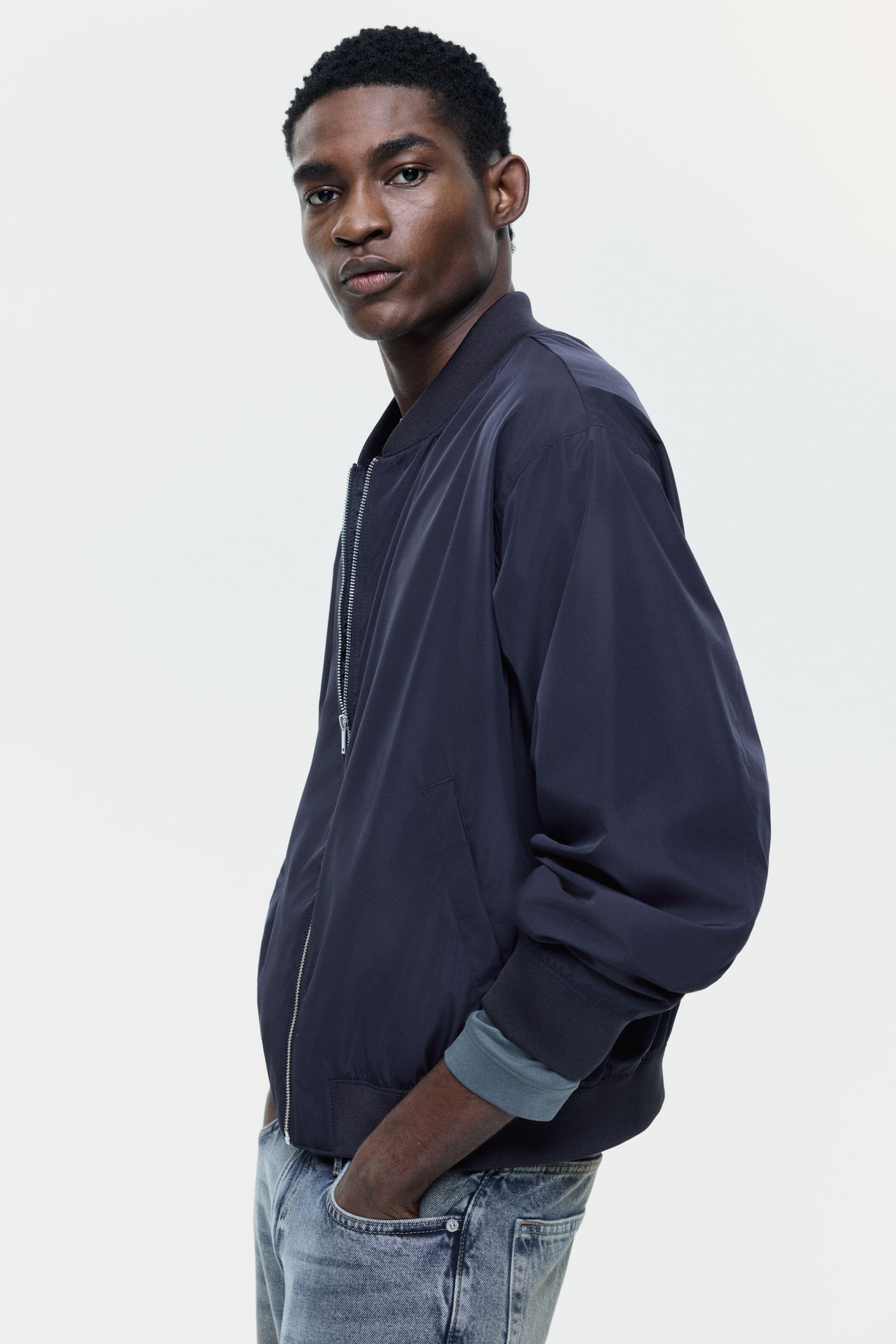 Lightweight bomber jacket - Dark blue/Black/Dark beige - 5