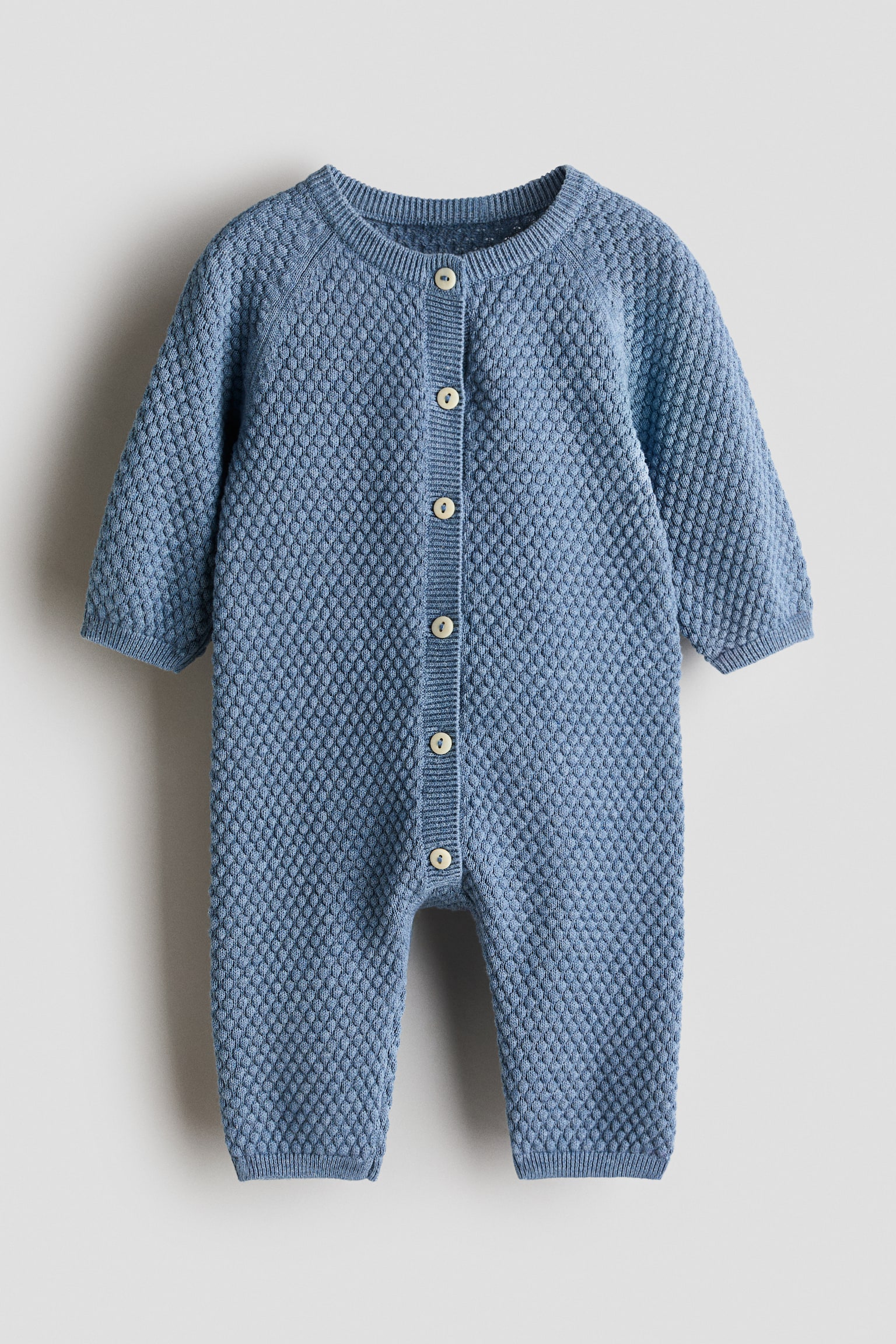 Bubble-knit cotton romper suit - Dusty blue/Light beige/Dark mole - 1