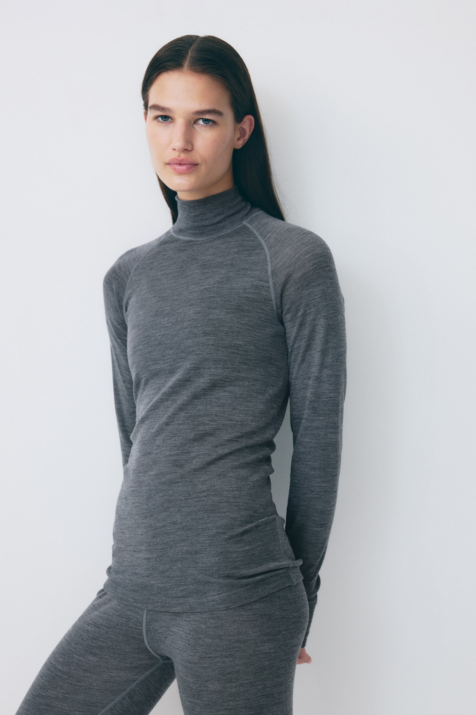 Wool ski base layer top - Dark grey marl/Black - 5