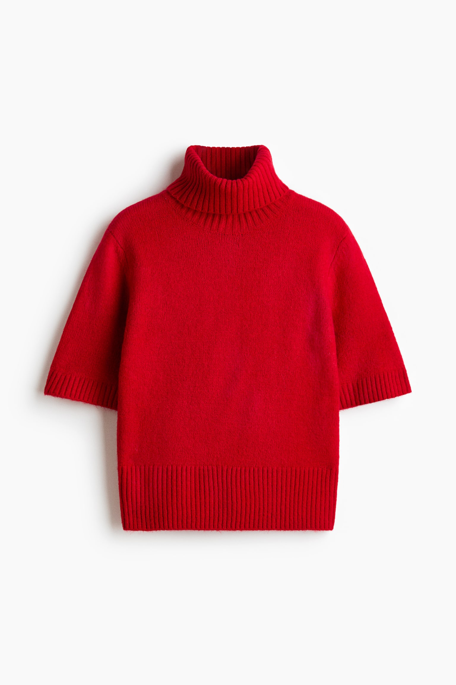 Knitted polo-neck top - Red/Cream/Dark beige/Black