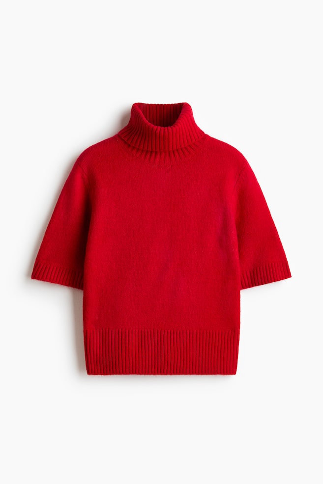 Top col roulé en maille - Rouge/Beige foncé/Crème - 1