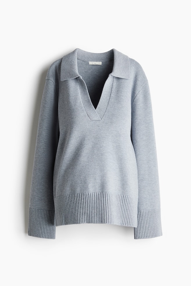 MAMA Collared jumper - Light dusty blue marl - 1