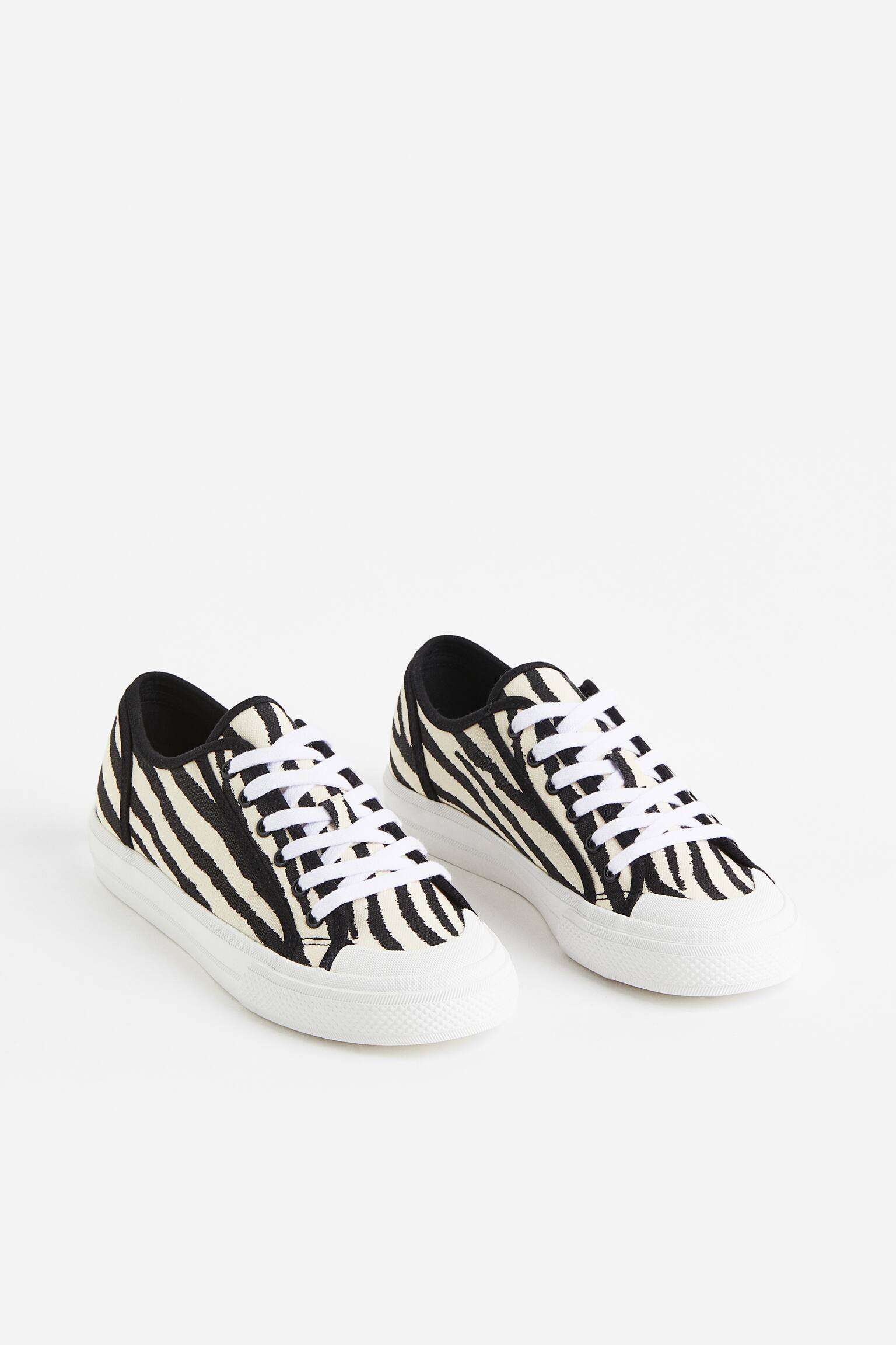 Canvas Sneakers - Black/Zebra print/Light beige/Pattern - 1