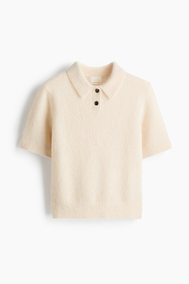Alpaca-Blend Polo Shirt - Light beige/Dark gray melange/Dark brown - 1
