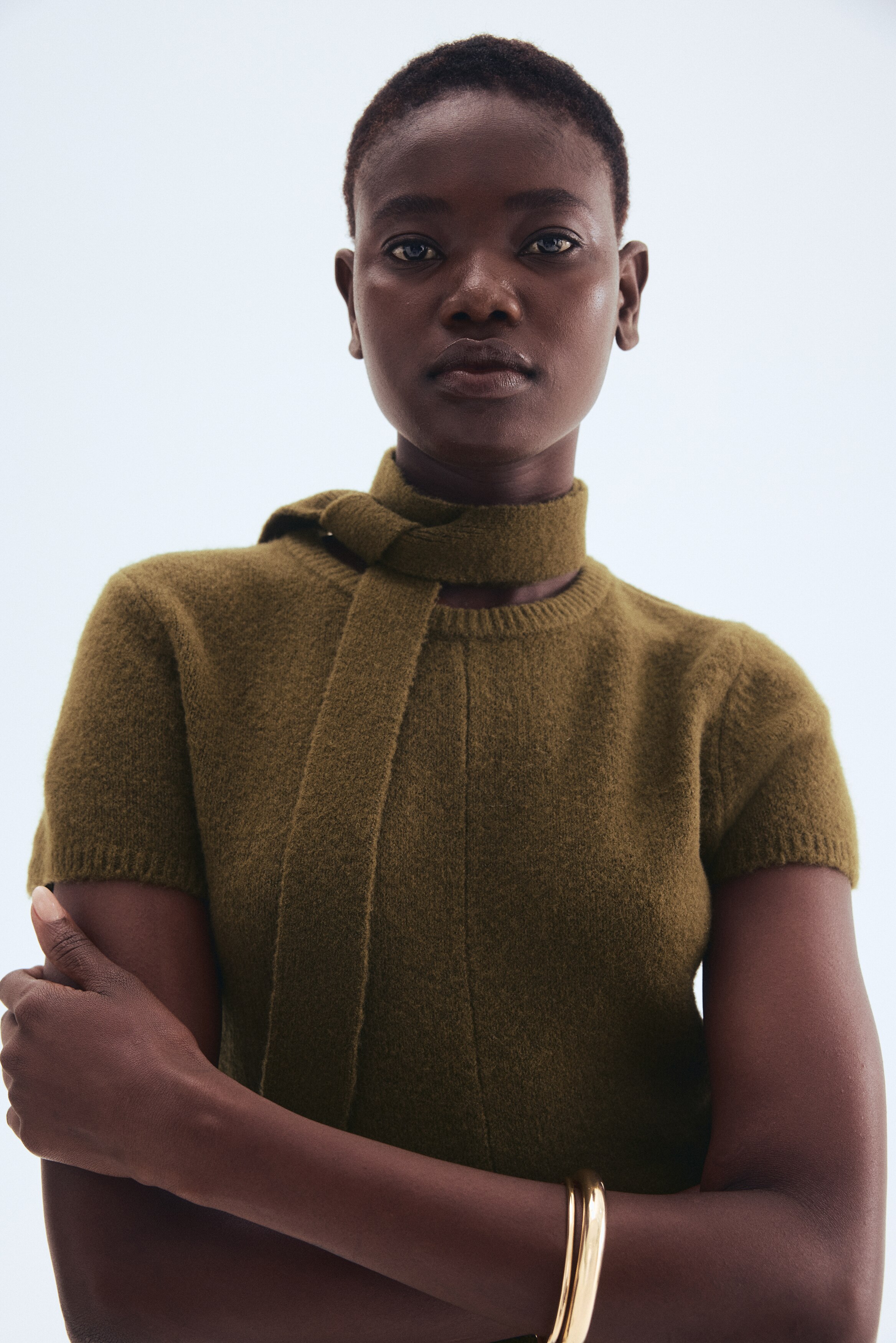 Scarf-detail knitted dress