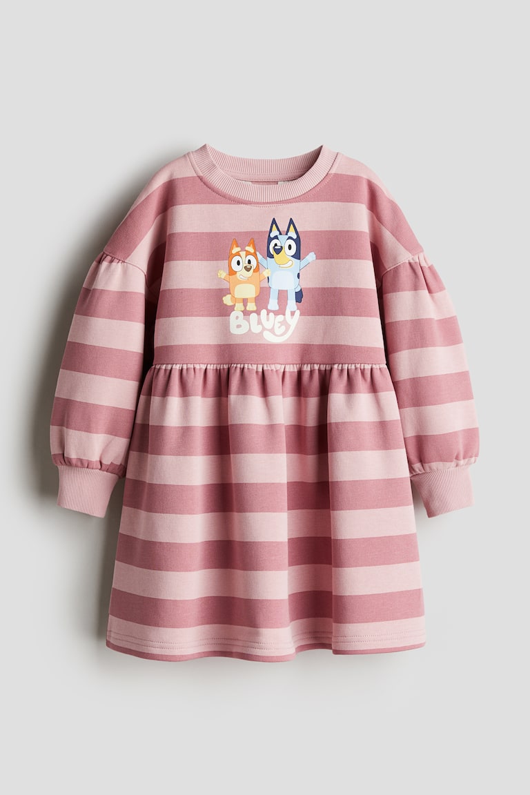 Dusty pink/Bluey Printed Sweatshirt Dress for kids | H&M US