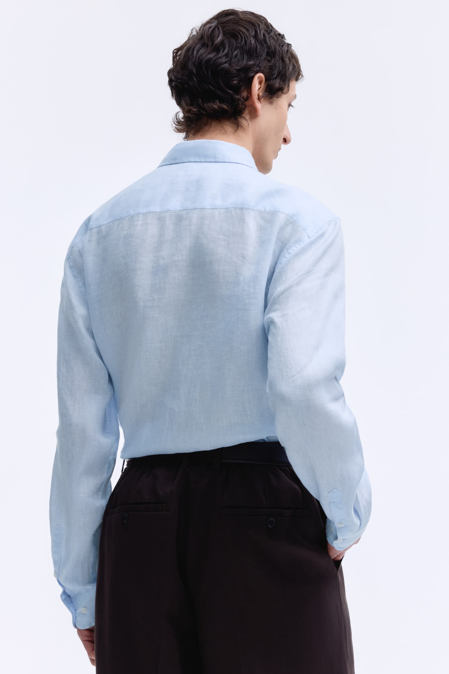Мужская рубашка H&M Slim Fit Linen, цвет: Светлый синий — фото 5