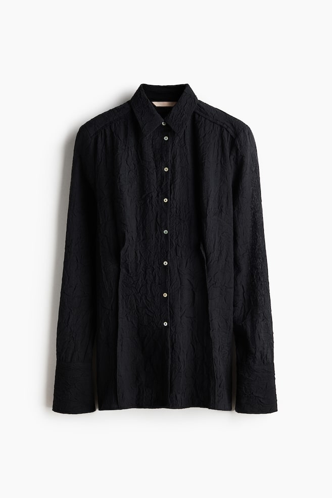 Camisa en mezcla de lyocell con efecto arrugado - Negro - 1