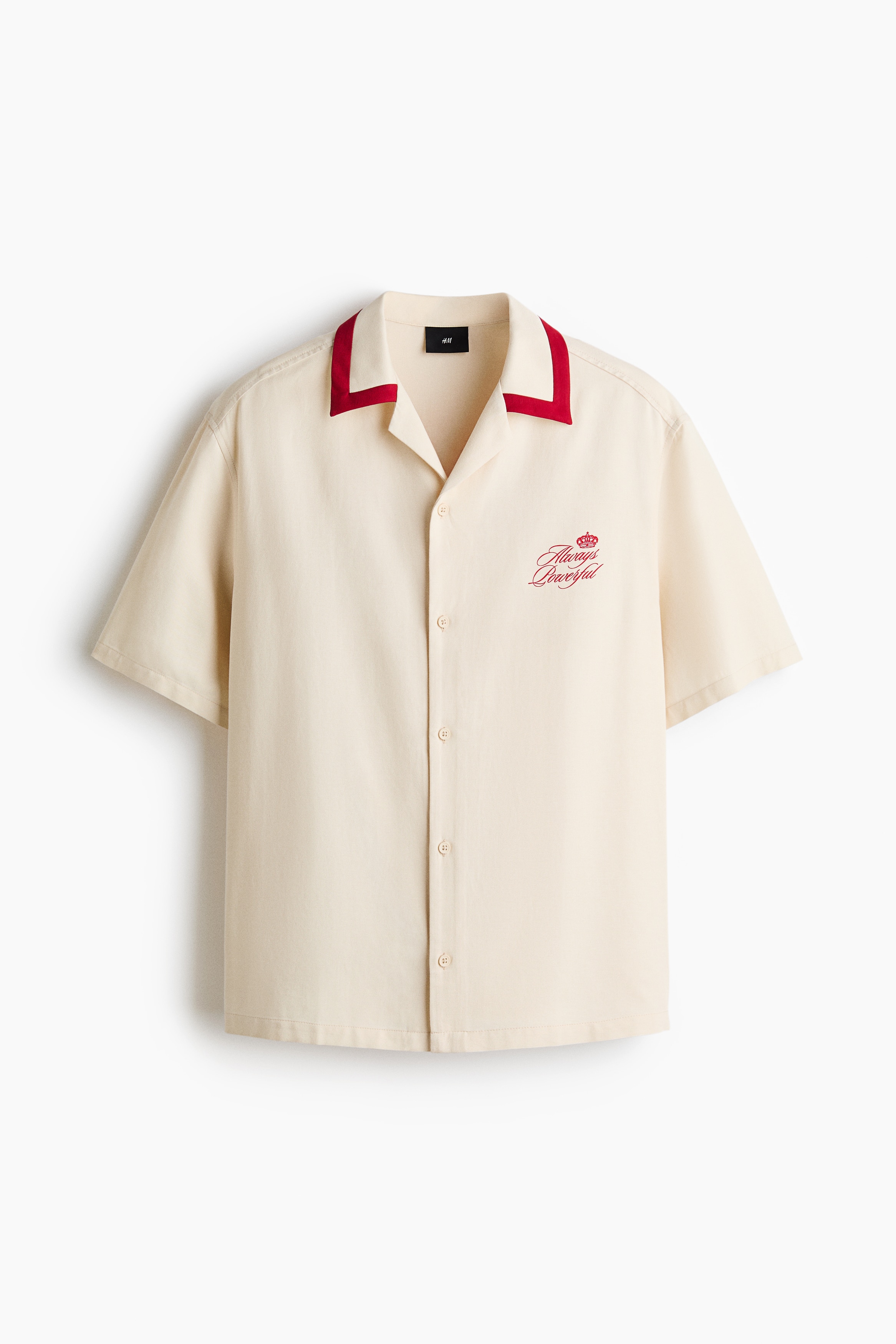 Áo sơ mi cổ hai ve in hình Loose Fit - Màu be nhạt/Always Powerful/Màu đen/Unity