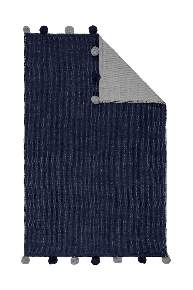 Tapete Reversível De Algodão Com Franjas Pom - Azul - 1