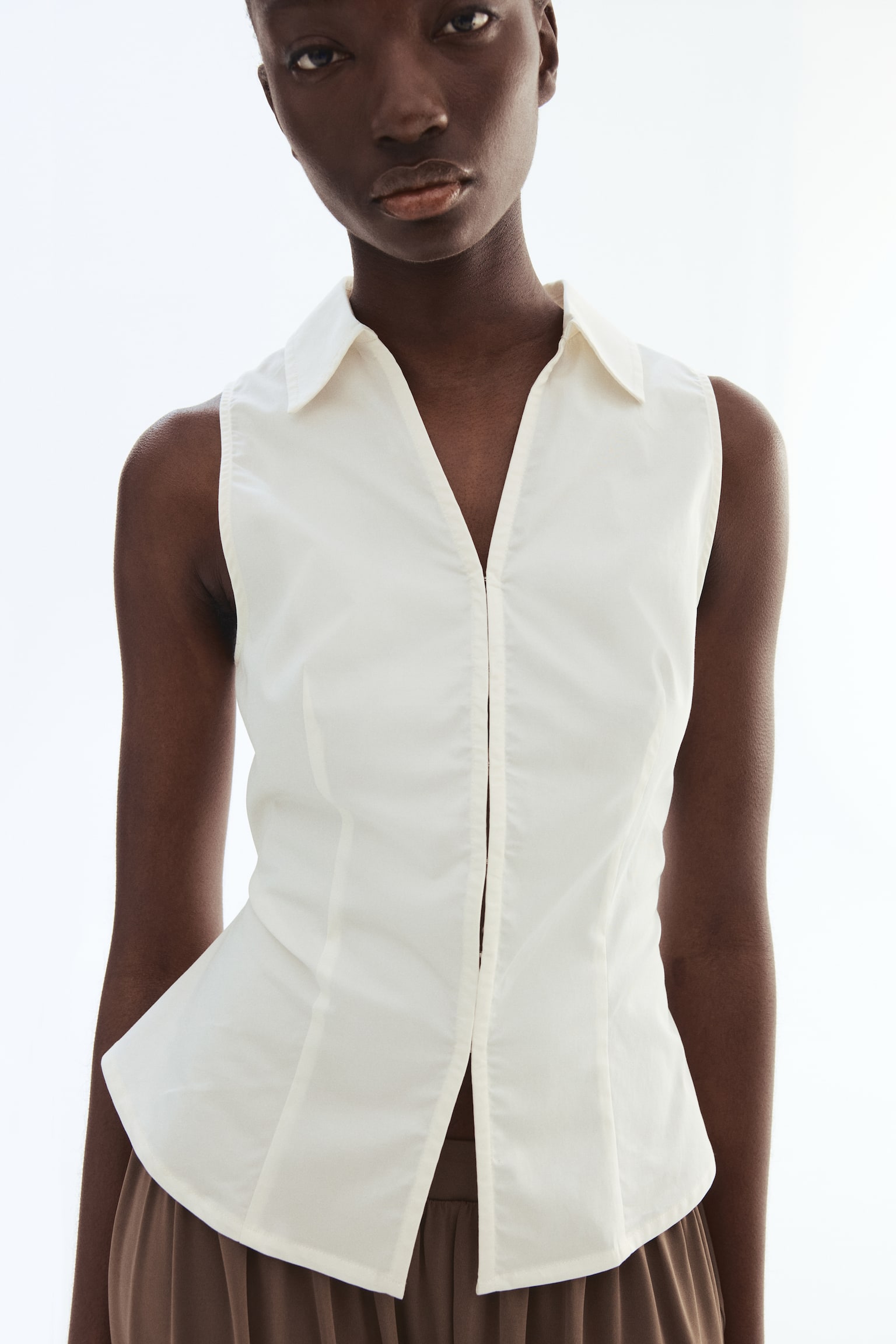 Sleeveless Cotton Shirt - White - 1