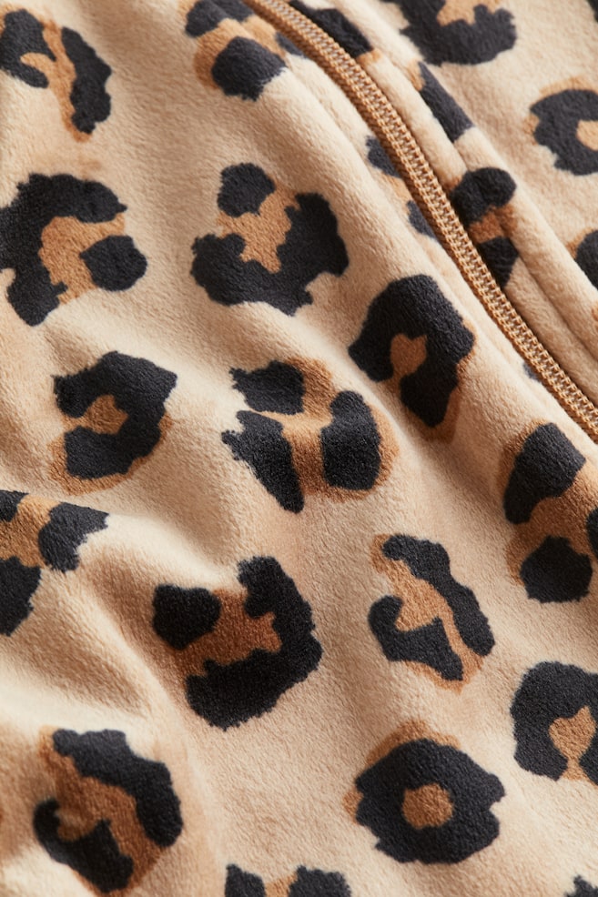 Patterned fleece all-in-one suit - Beige/Leopard print - 4