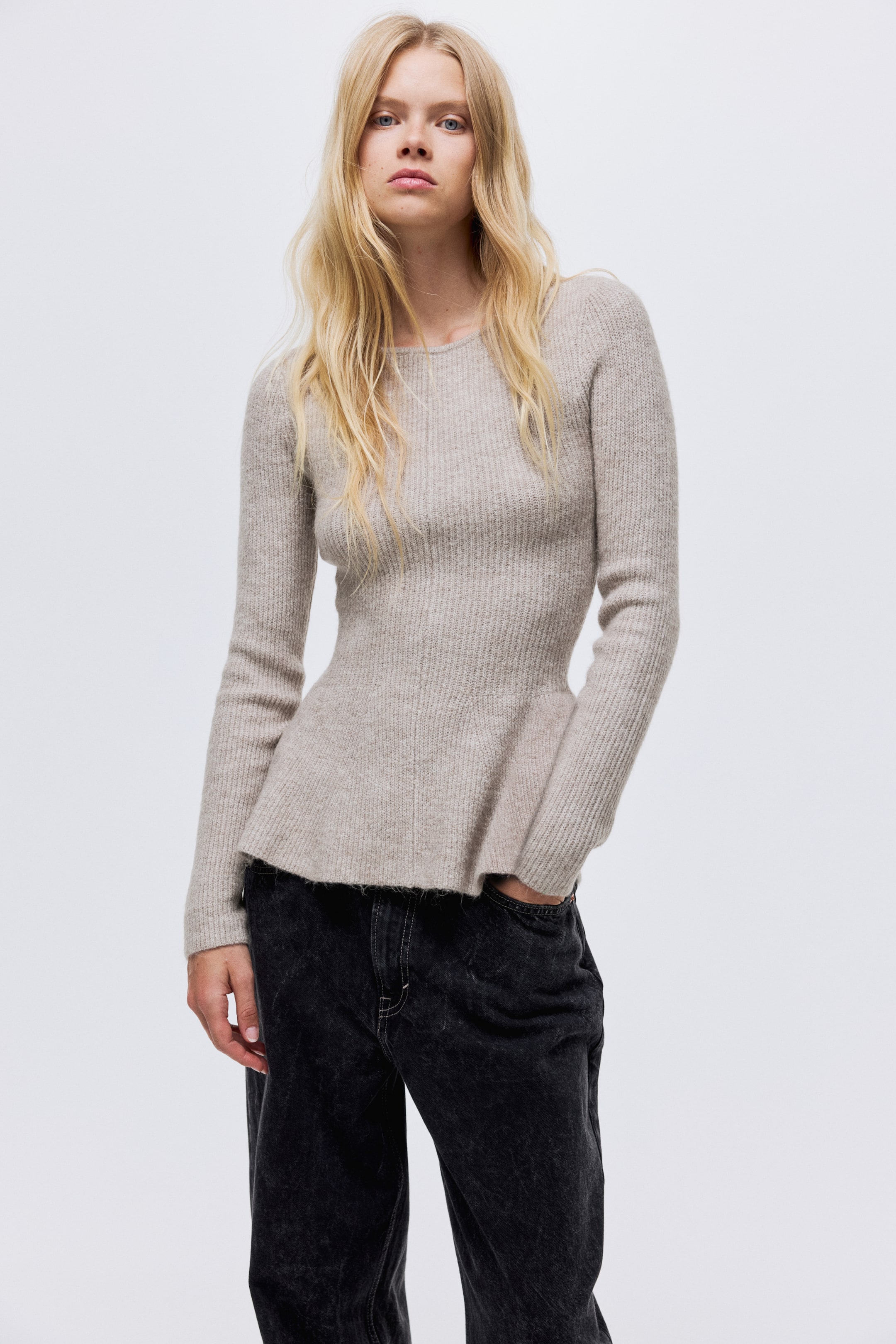 Agrandir l'image: Top péplum en maille côtelée - Grège chiné - FEMME | H&M CH 3