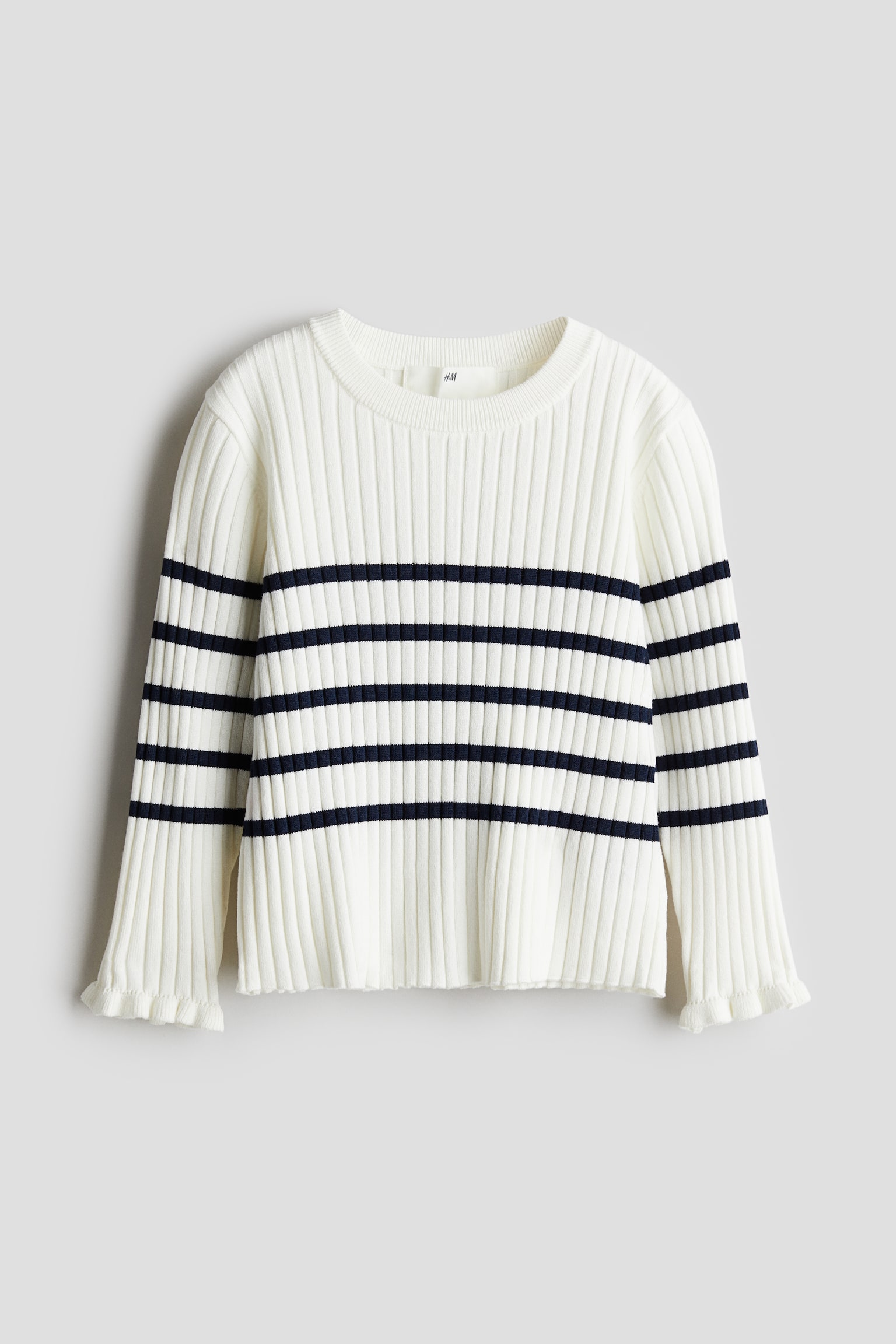 Rib-knit jumper - Natural white/Striped/Light pink/Red/Light beige/Striped - 1