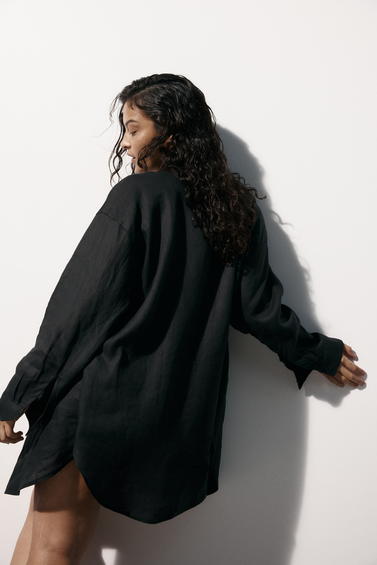 Lniana koszula plażowa - Czarny/Biały/Ciemnobrązowy - 6