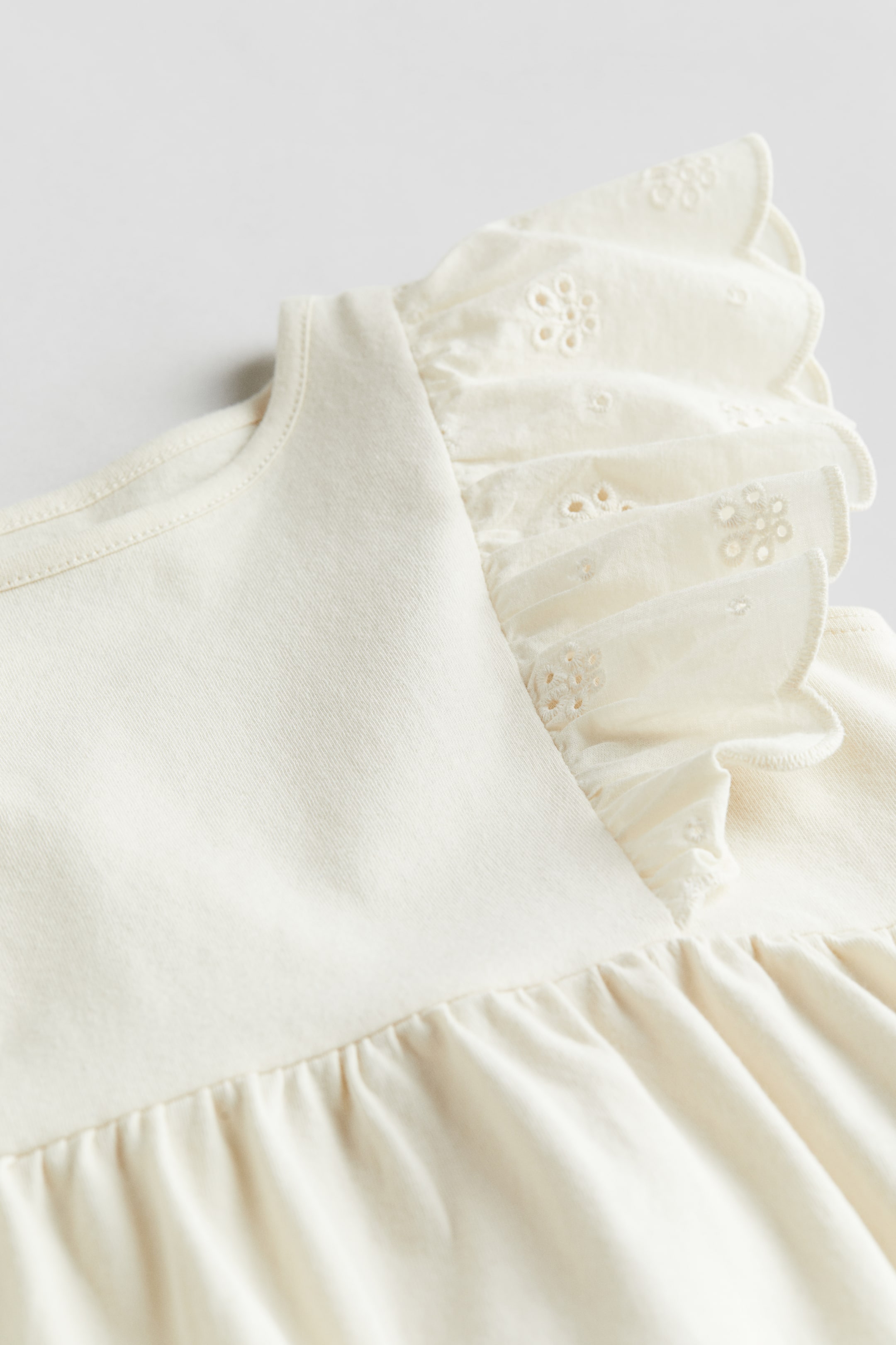 Flounce-trimmed Jersey Dress - Round Neck - Sleeveless - Cream - Kids ...