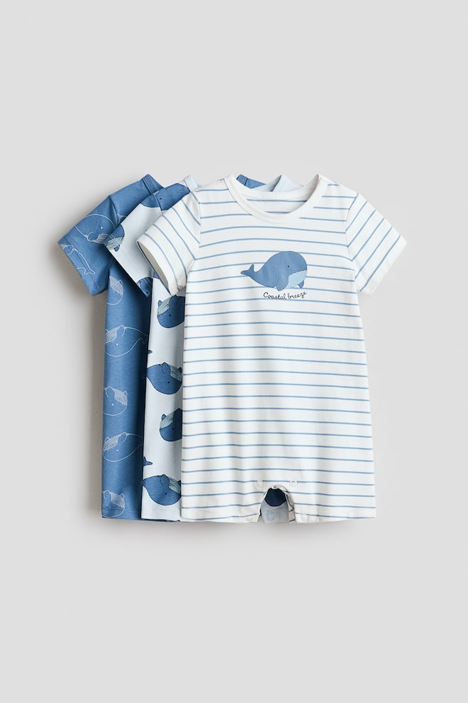 3-Pack Short Pajama Jumpsuits - Dusty blue/whales/Navy blue/patterned/Light green/animals/Cream/bears - 1
