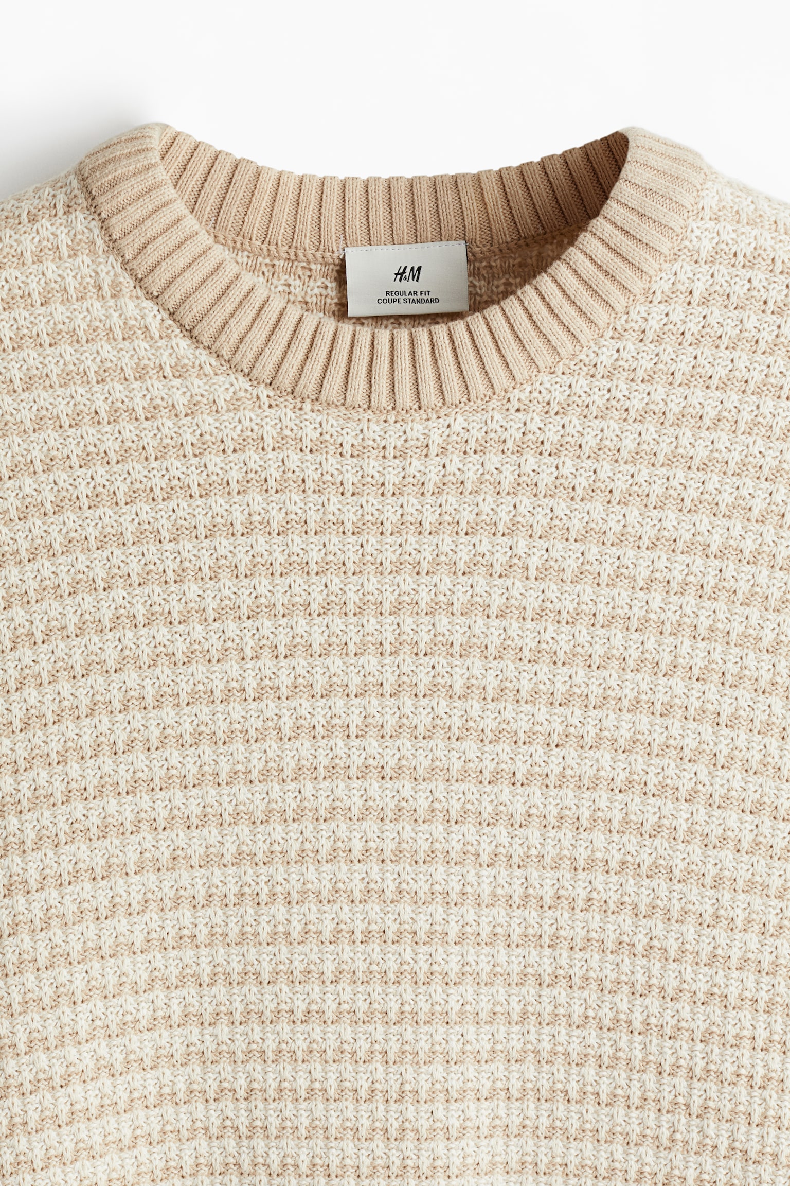 Regular Fit Textured-knit jumper - Beige/Navy blue - 2