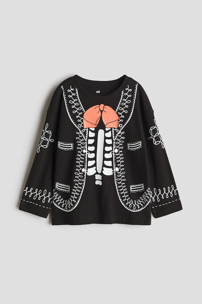 T-Shirt with Printed Motif - Black/skeleton - 1