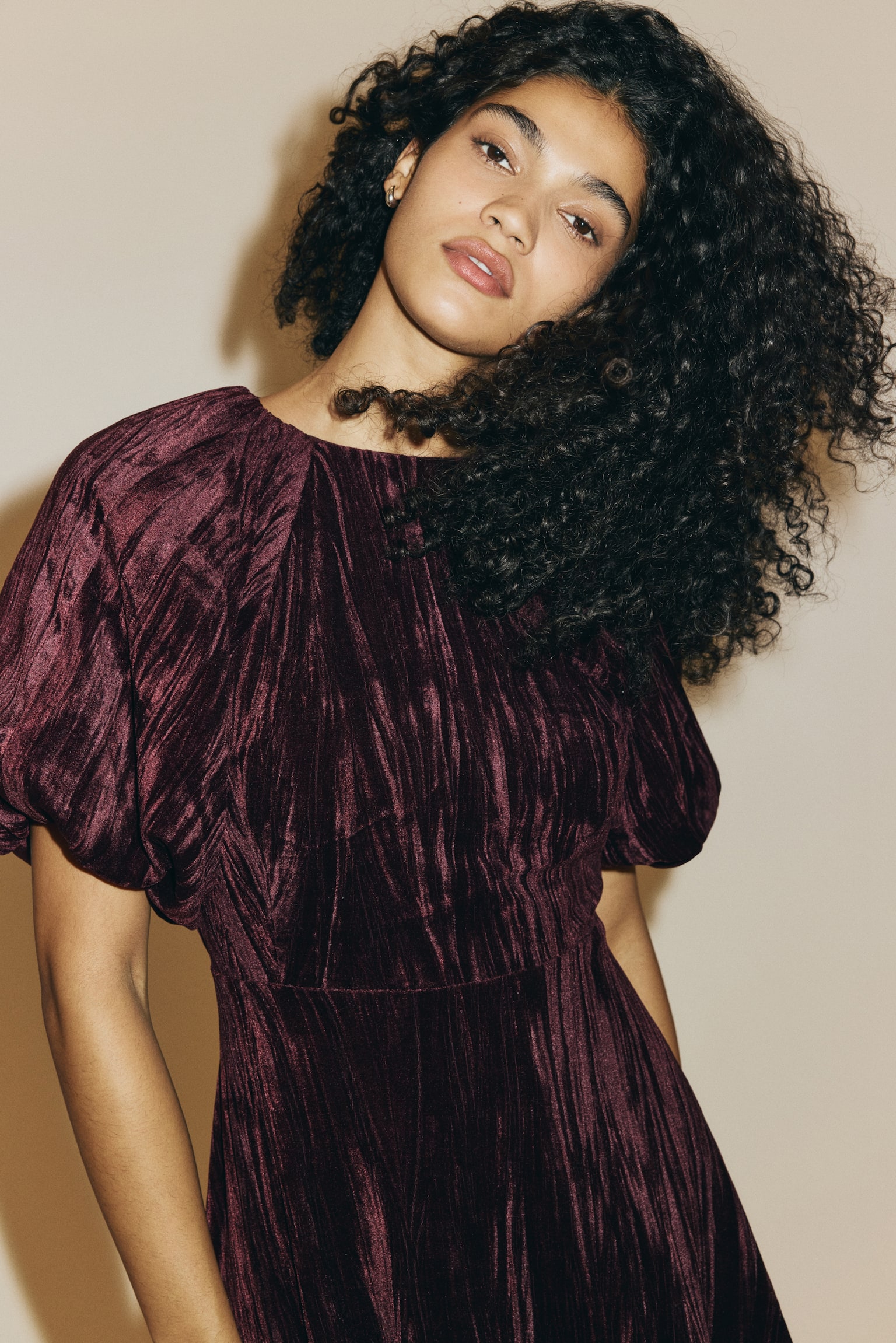 Balloon-sleeved dress - Burgundy/Black/Patterned/Black - 3