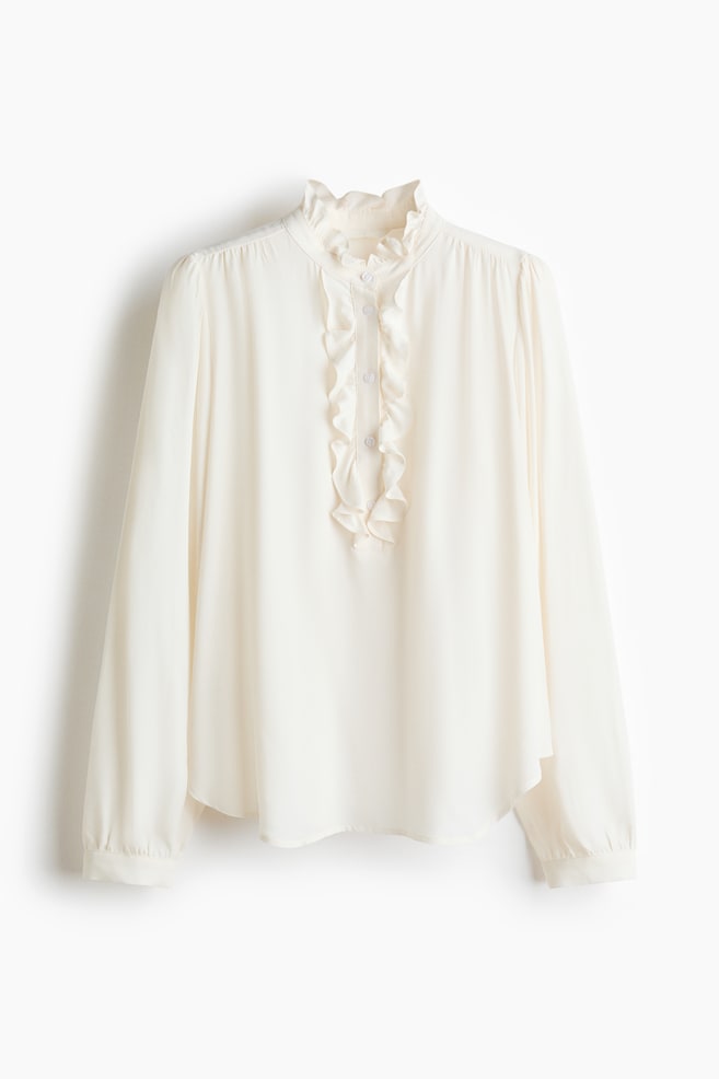 Frill Collar Viscose Blouse - White - 1