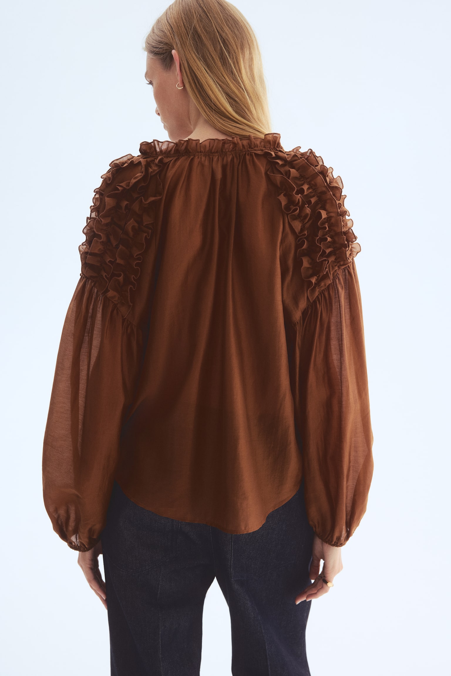 Frill-trimmed blouse - Brown - 3