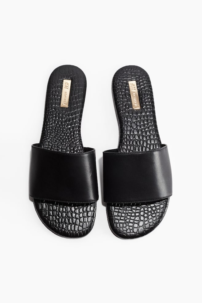 Leren slippers - Zwart/fake slang/Donkerbruin/fake slang - 1