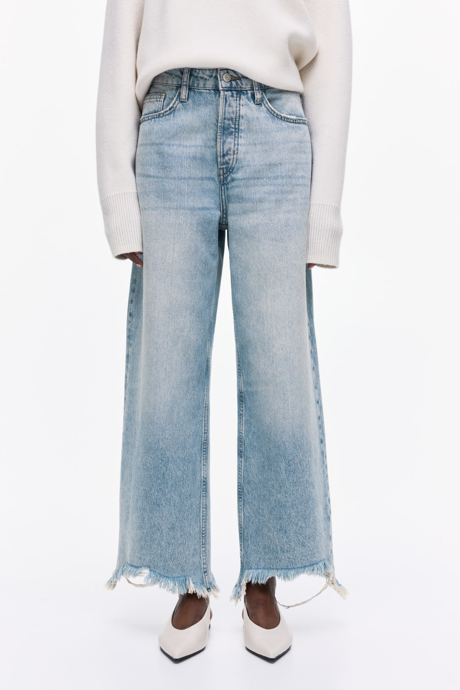 Wide High Waist Ankle Jeans - Licht denimblauw/Donker denimblauw - 5