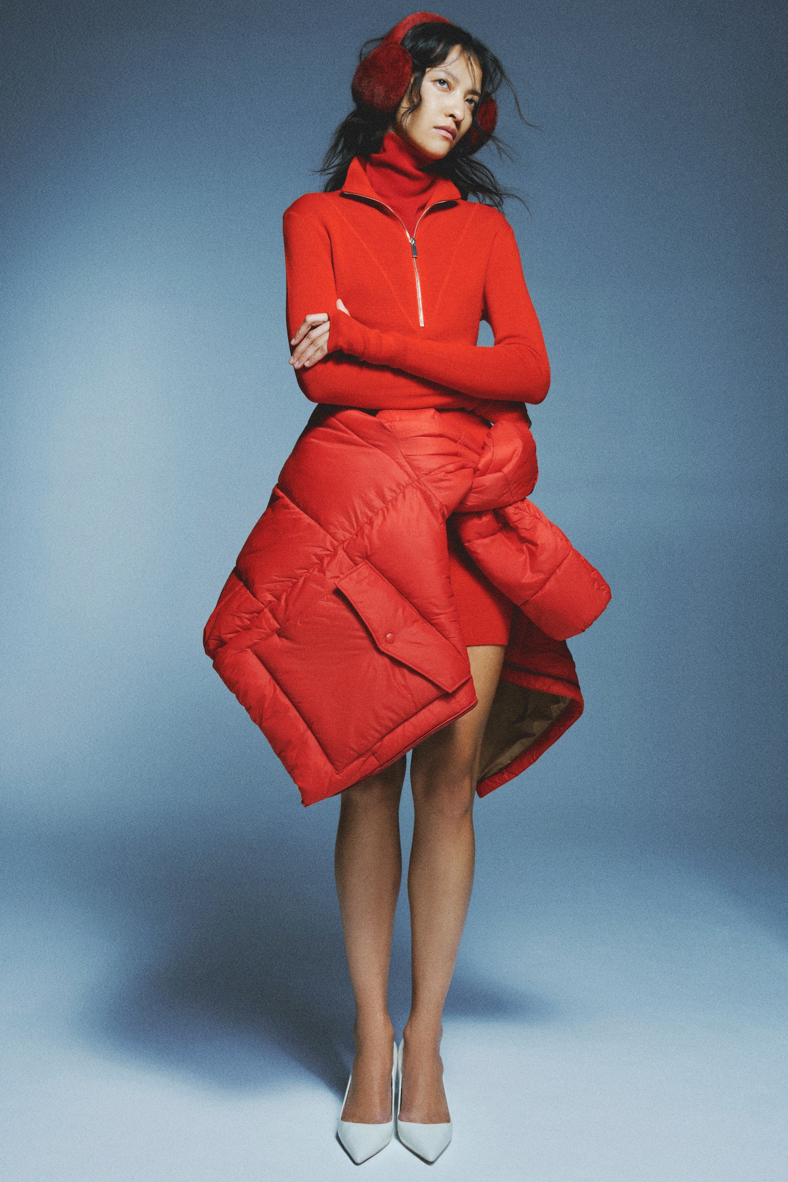 Ziptop-jurk van merinoswol - Rood - 5