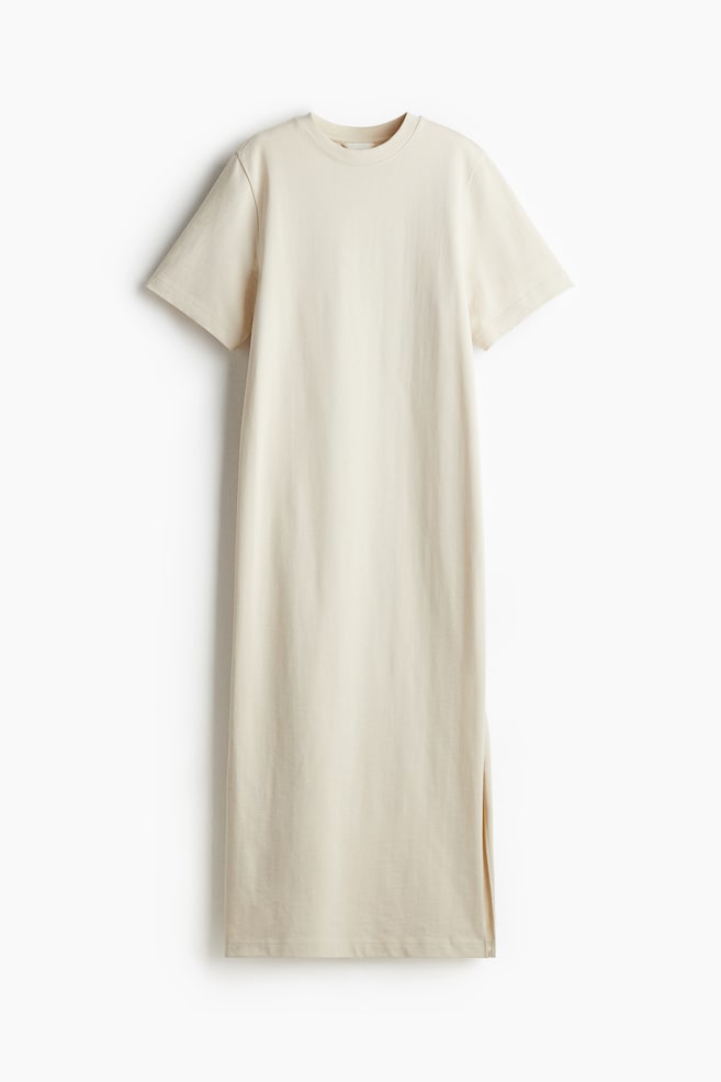 Langes T-Shirt-Kleid - Hellbeige - 1