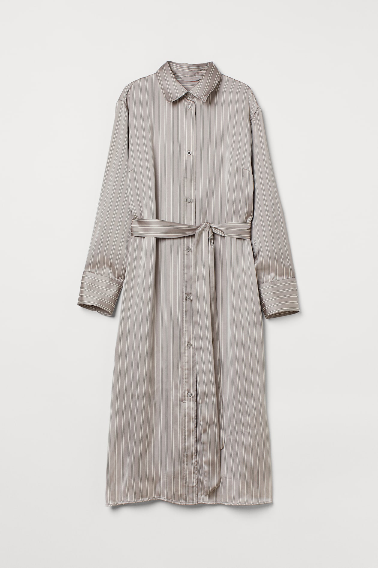 Satin Shirt Dress - Long sleeve - Midi - Taupe/striped - Ladies | H&M US