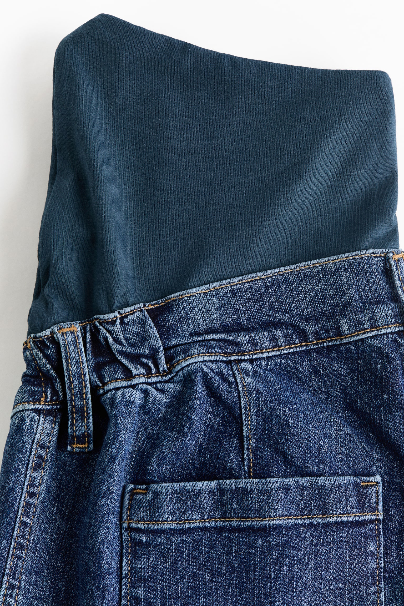MAMA Wide High Waist Ankle Jeans - כחול ג'ינס כהה/קרם - 2