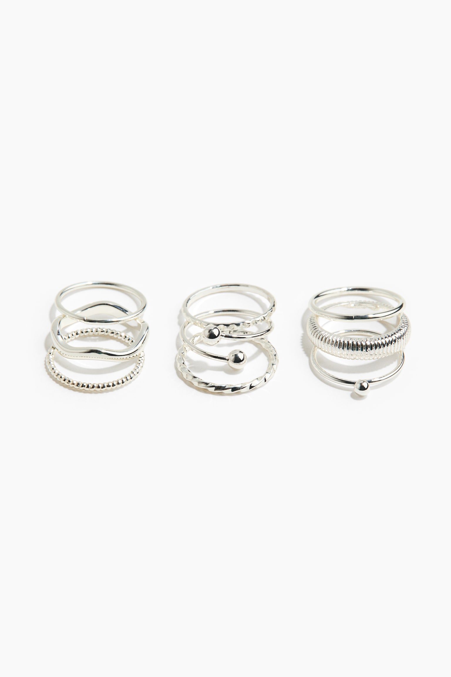 9-Pack Rings - Silver-colored
