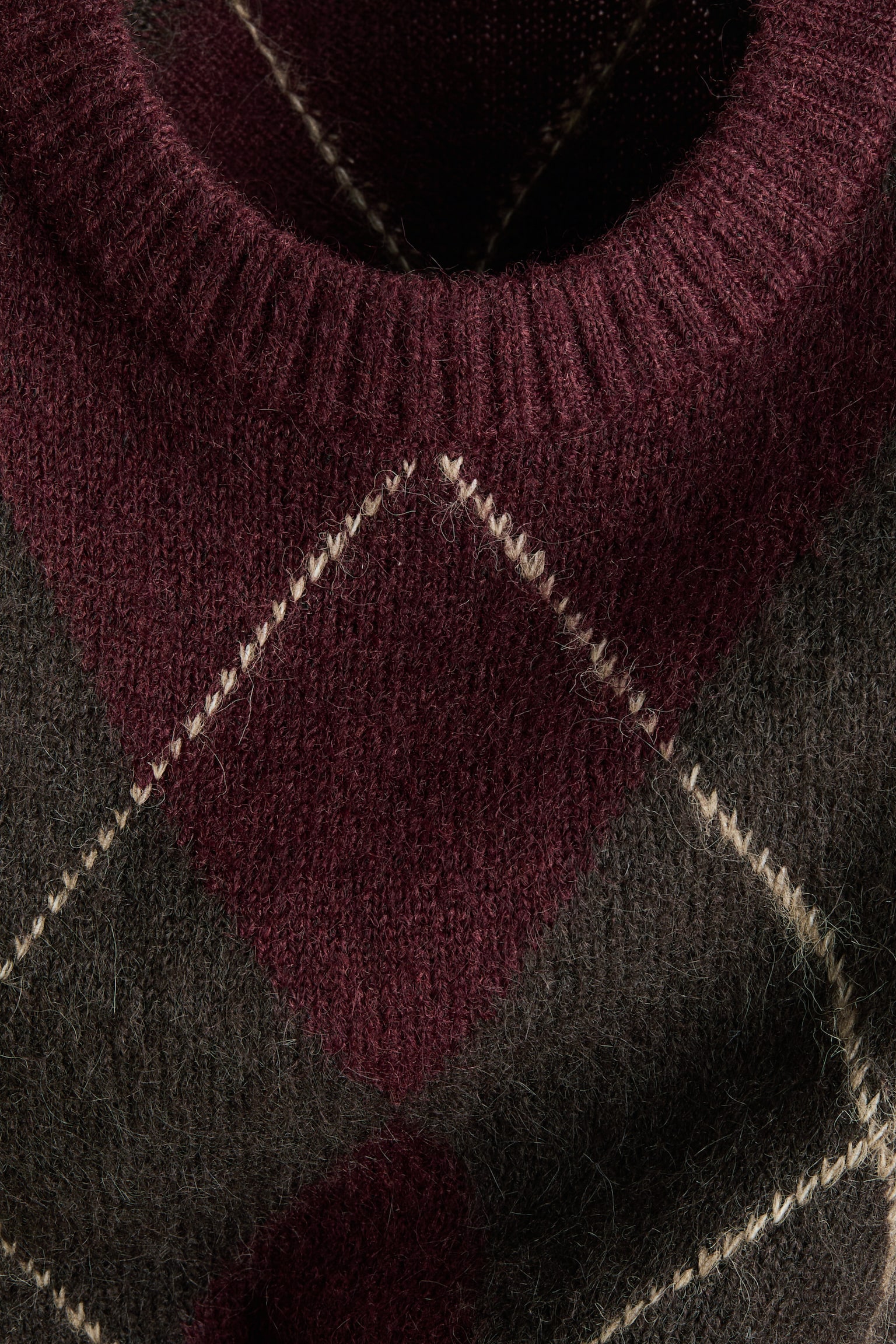 Мужской свитер H&M Relaxed-Fit Jacquard-Knit, цвет: Бордовый / С ромбами — фото 2