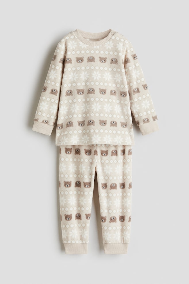 Fleece pyjamas - Light beige/Bears/Beige/Leopard-print/White/Hearts - 1